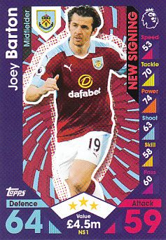 Joey Barton Burnley 2016/17 Topps Match Attax Extra New Signing #NS1